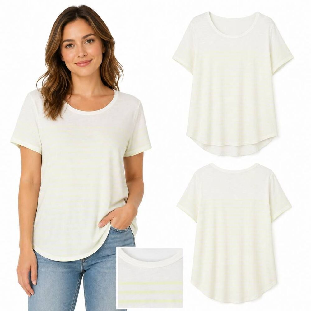Old Navy Size XL relaxed White Yellow Stripe SS V-Neck Tshirt Top